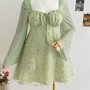 SHEIN Light Green Embroidered Dress